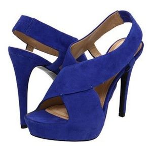 DVF Zia Royal Blue Suede Slingback Platform
